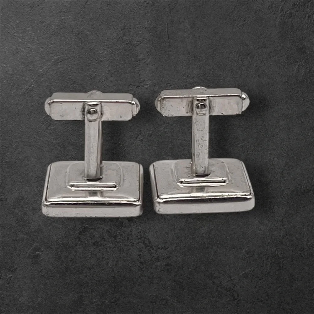 Elegant Vintage Anson Silver Tone a Black Cufflinks With Geometric Block Design